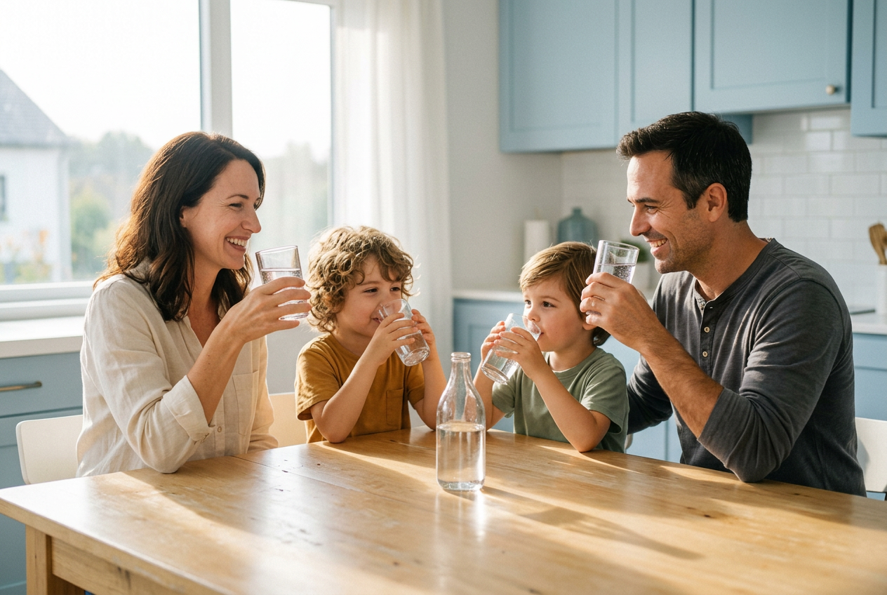 Happy family enjoying clean water together